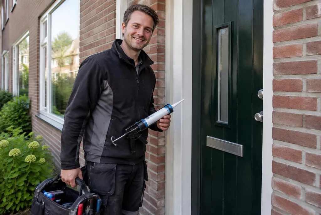 Vakman van Kitbedrijf Opheusden bij de voordeur van een woning